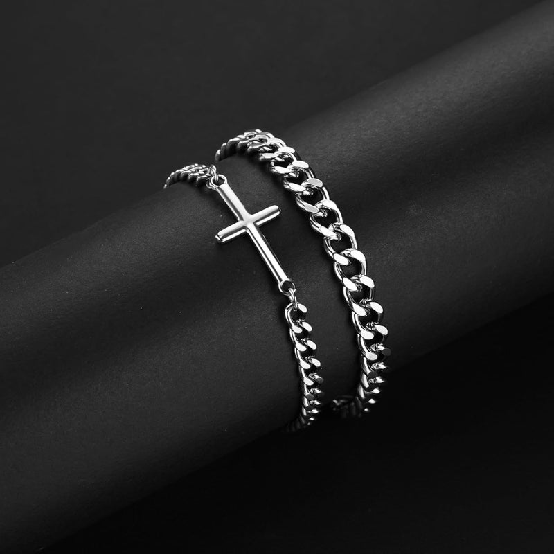 DAYANEY Silver and Gold Bracelet for Men, Cuban Chain Bracelet Set Water Proof Stainless Steel Bracelet for Him, Adjustable Gold Link Men Braclet as Valentines Jewelry Gifts for Boyfriend, Dad and Son - Image 3